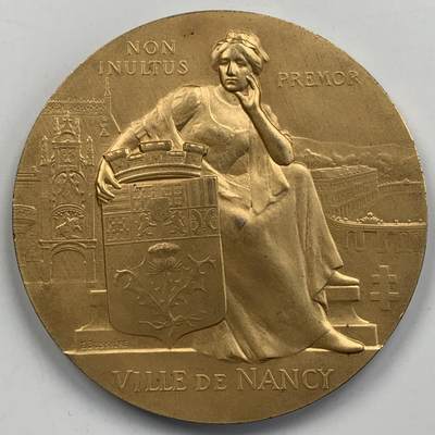 掌中浮雕-藏着的欧洲第052场 - 1929年法国南锡博览会镀金银奖章，65mm，124g