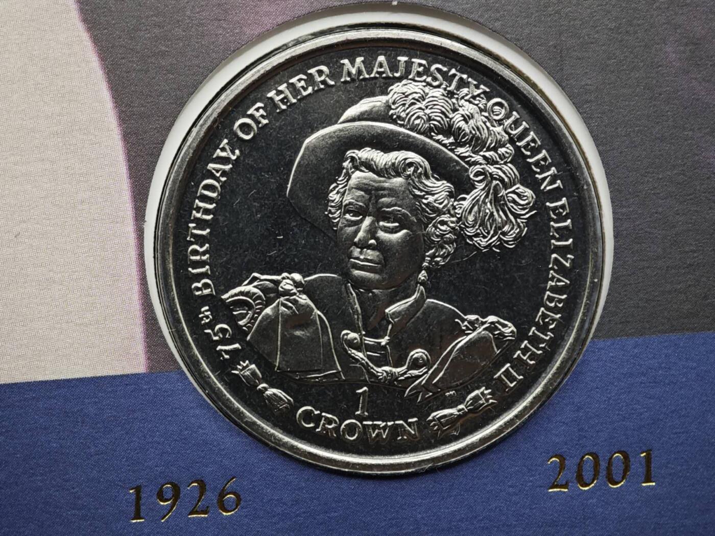 【淘币小摊】限时拍第八百六十二拍  克朗币邮币封场  满百包邮可预留两周  周一统一发货  直布罗陀2001年女王75周岁克朗纪念币邮币封