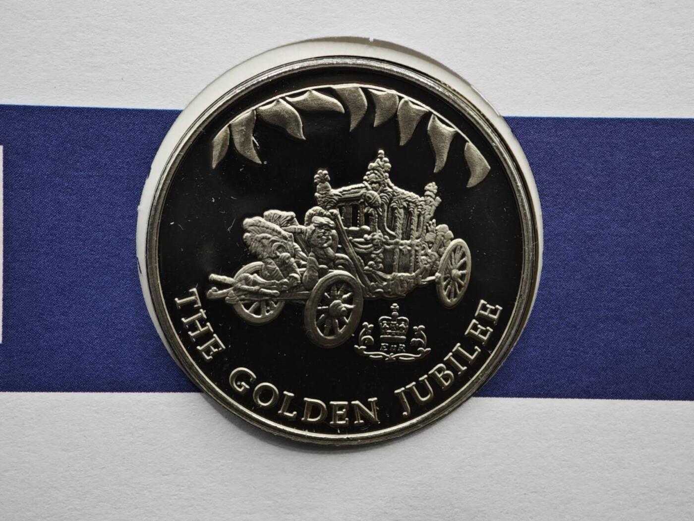 【淘币小摊】限时拍第八百六十二拍  克朗币邮币封场  满百包邮可预留两周  周一统一发货  福克兰群岛2002年女王登基金禧50便士纪念币邮币封