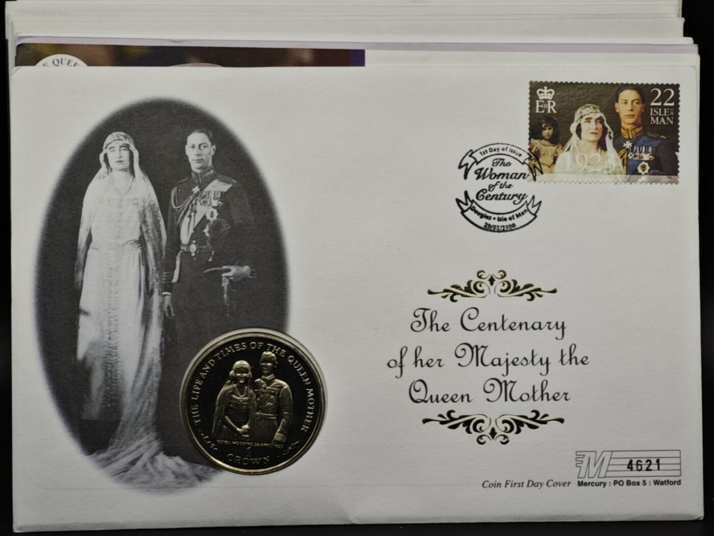 【淘币小摊】限时拍第八百六十二拍  克朗币邮币封场  满百包邮可预留两周  周一统一发货  马恩岛1999年女王母亲克朗纪念币邮币封