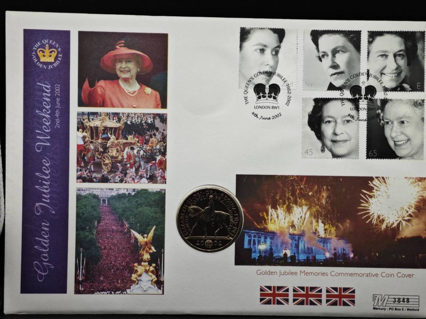 【淘币小摊】限时拍第八百六十二拍  克朗币邮币封场  满百包邮可预留两周  周一统一发货  英国2002年女王登基50周年5镑纪念币邮币封