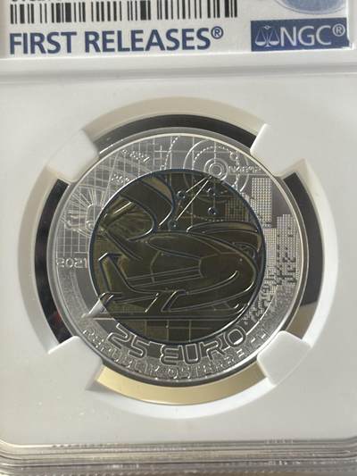 奥地利2021银铌双金属系列智能交通银币NGC-MS70首，900银/998铌，重量:9/6.5克发行：65000枚