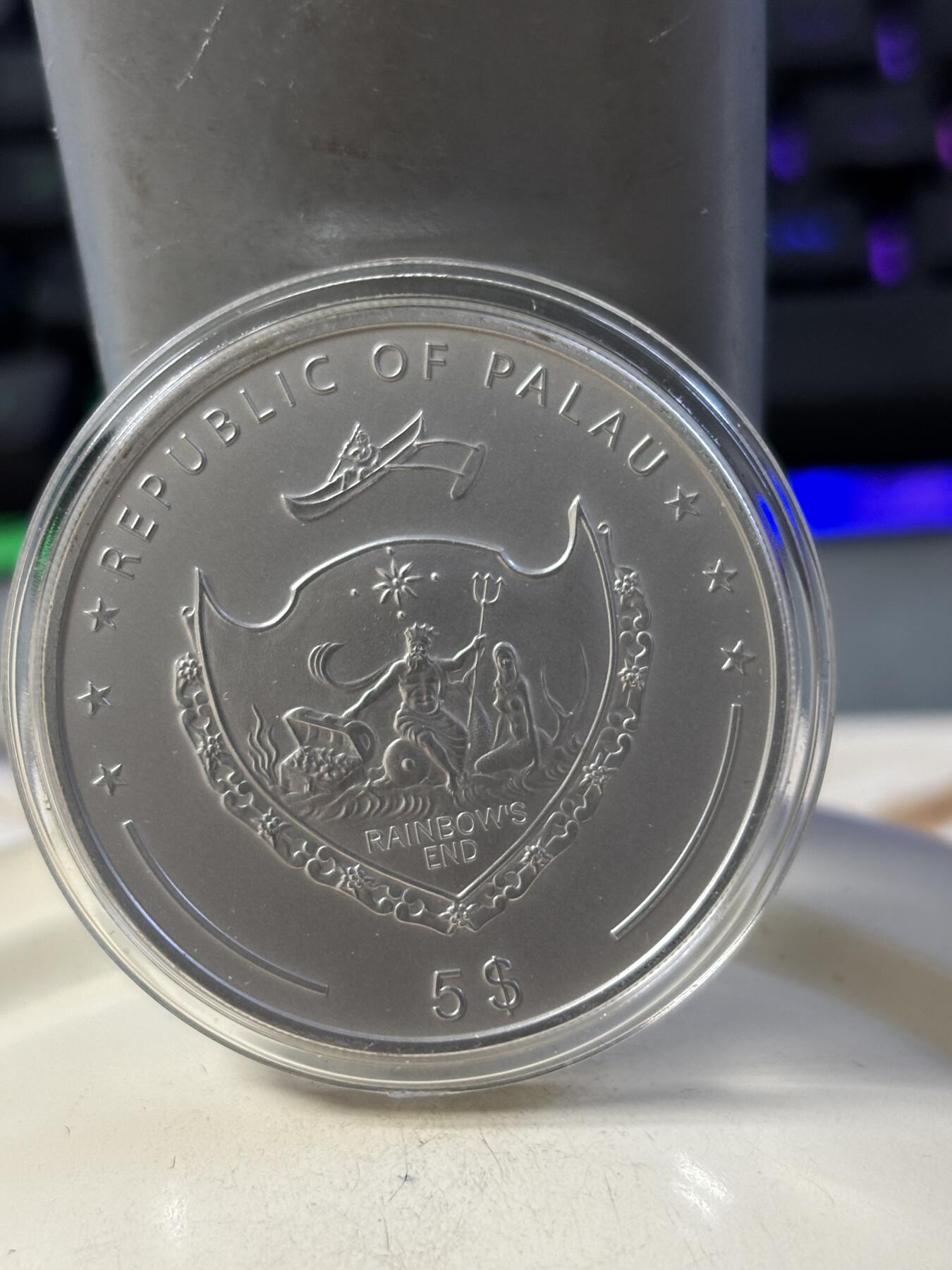 第190期拍卖 获奖帕劳2010年海浪的味道冲浪彩色纪念银币，925银，25克，发行量2500枚，