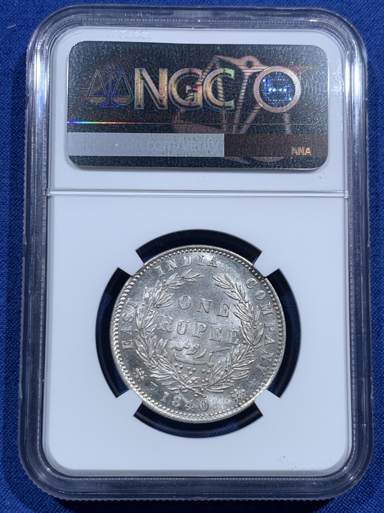 《竞宝斋》第463-465场 周日，周一，周二，3场连拍 （全场包邮）欢迎送拍 NGC MS61 英属印度1840年维多利亚女王1卢比银币