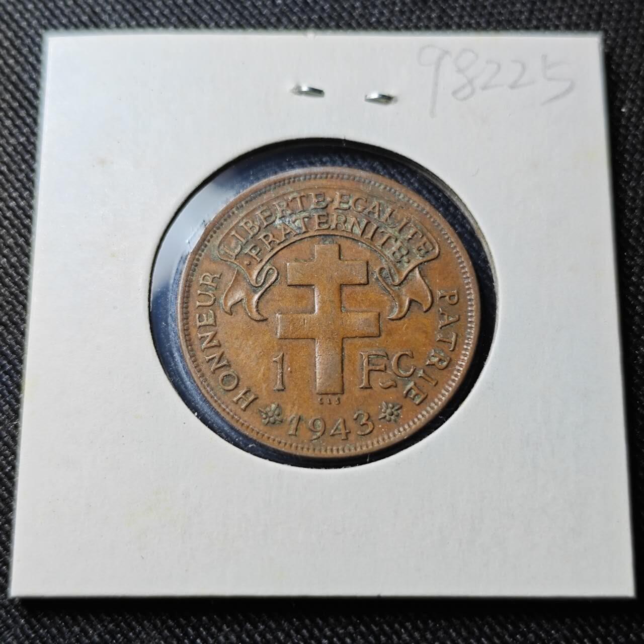 KK钱币收藏小铺  第398期 百期特拍（四拍之二） 2月预留时间 周末发货  1943法属马达加斯加1法郎小公鸡铜币