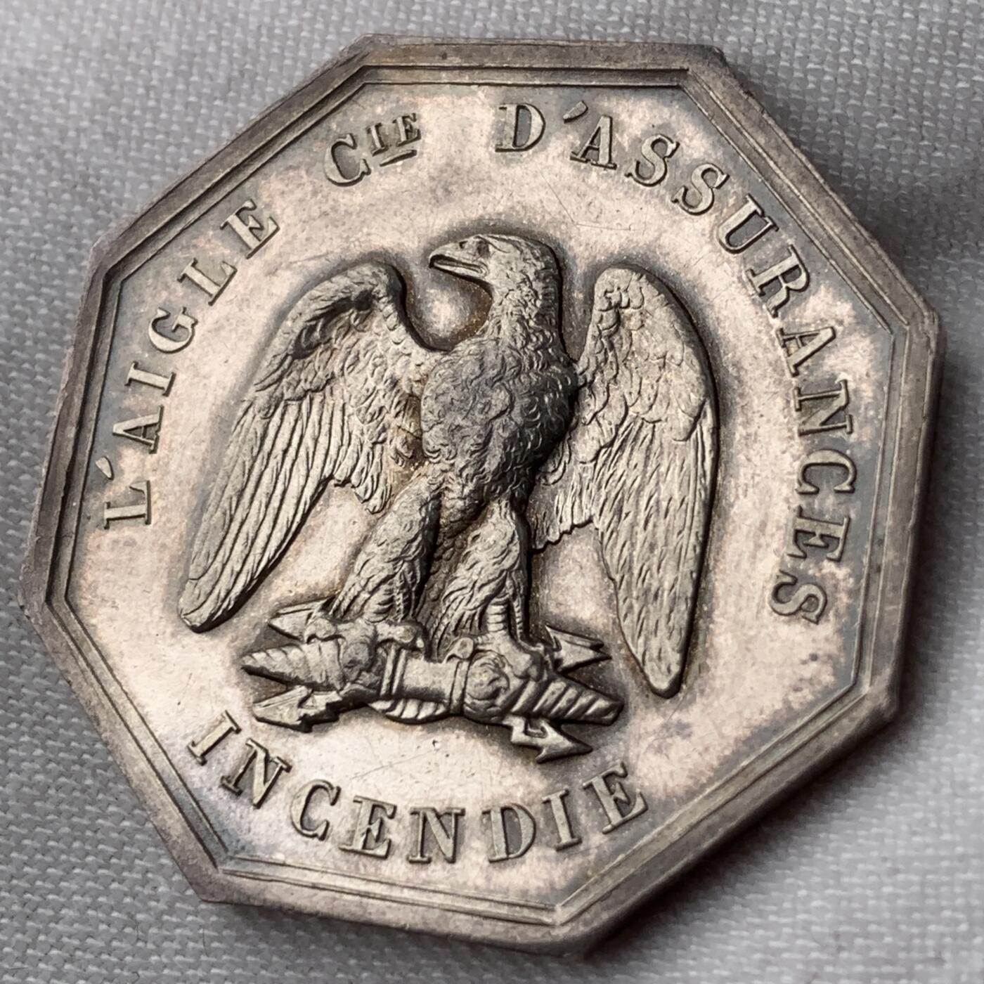 掌中浮雕-藏着的欧洲第052场 法国菲利普一世头像火灾保险公司八角银章，31mm，11.67g