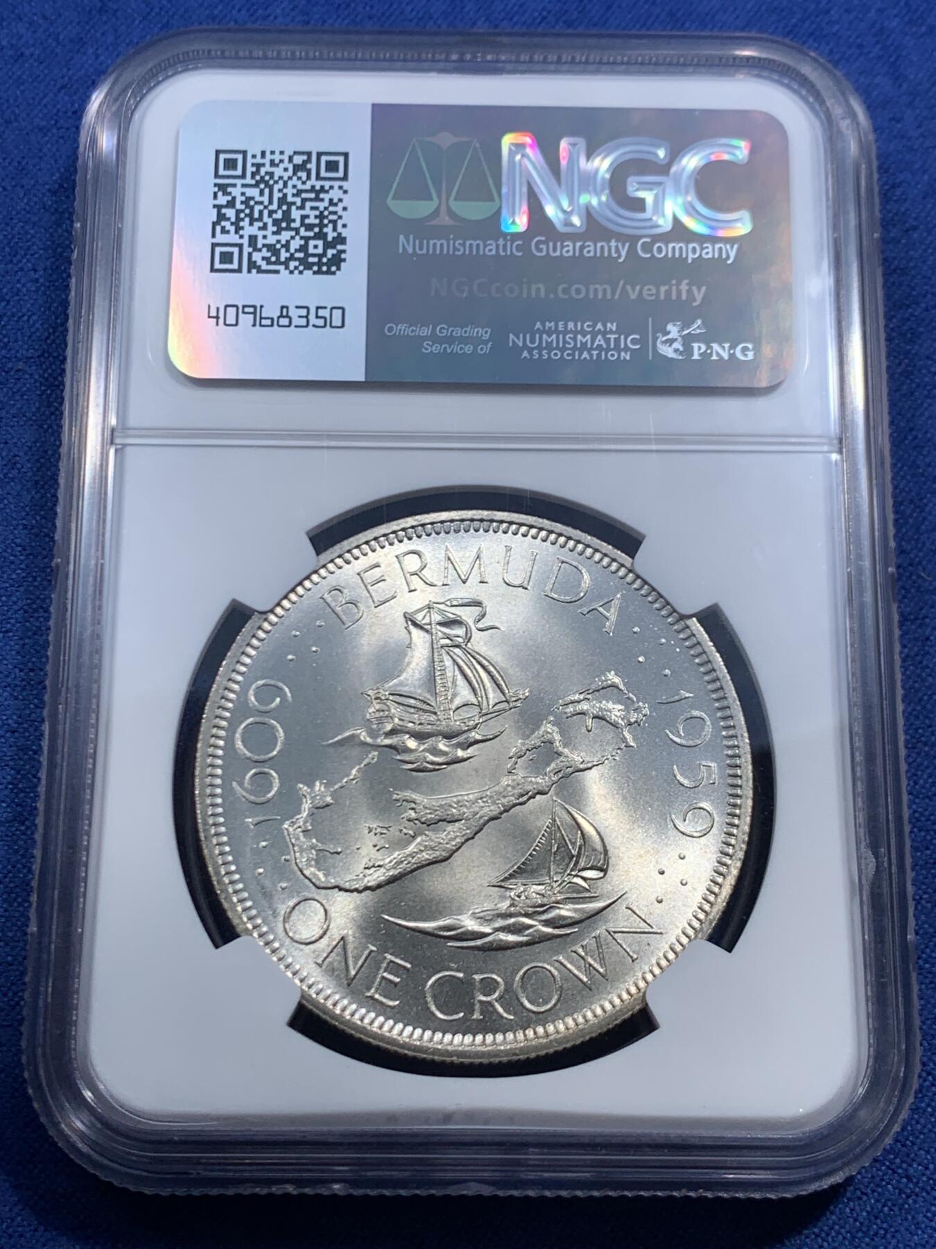 《竞宝斋》第463-465场 周日，周一，周二，3场连拍 （全场包邮）欢迎送拍 NGC MS66 英属百慕大1959年伊丽莎白二世1克朗大银币