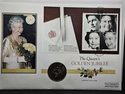 【淘币小摊】限时拍第八百六十二拍  克朗币邮币封场  满百包邮可预留两周  周一统一发货  - 泽西2002年女王登基金禧5镑纪念币邮币封