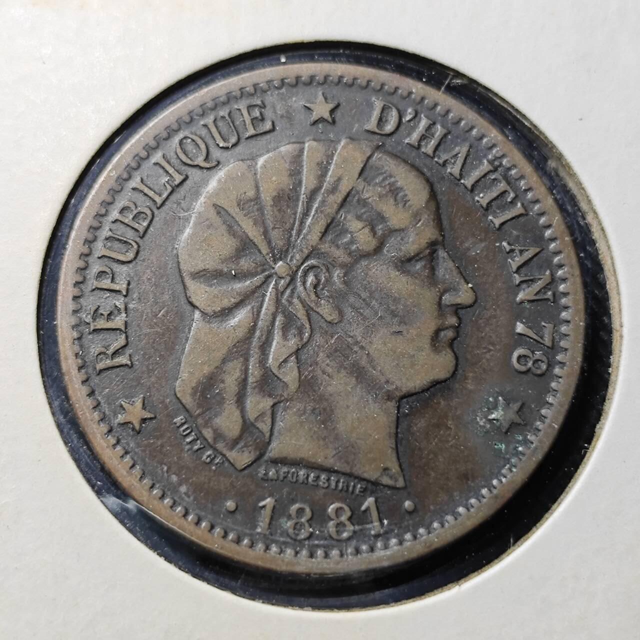 KK钱币收藏小铺  第398期 百期特拍（四拍之二） 2月预留时间 周末发货 1881海地2分铜币 