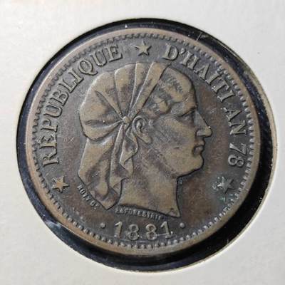 KK钱币收藏小铺  第398期 百期特拍（四拍之二） 2月预留时间 周末发货 - 1881海地2分铜币 