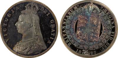 万国钱币拍卖第060期（万国六十期纪念大拍） - PCGS PR65CAM 1887英国维多利亚女王精制高冠半克朗 出自发行量仅有1084的1887精制套币 英国最强盛时期的顶级工艺 高浮雕喷砂质感 深度镜面底板被原盒天鹅绒靛蓝彩完全包覆盖 WINGS贴标认证好状态 错过即无的顶级典藏品质 刚刚结束的日本环球拍卖65DC成交价约合人民币6万元