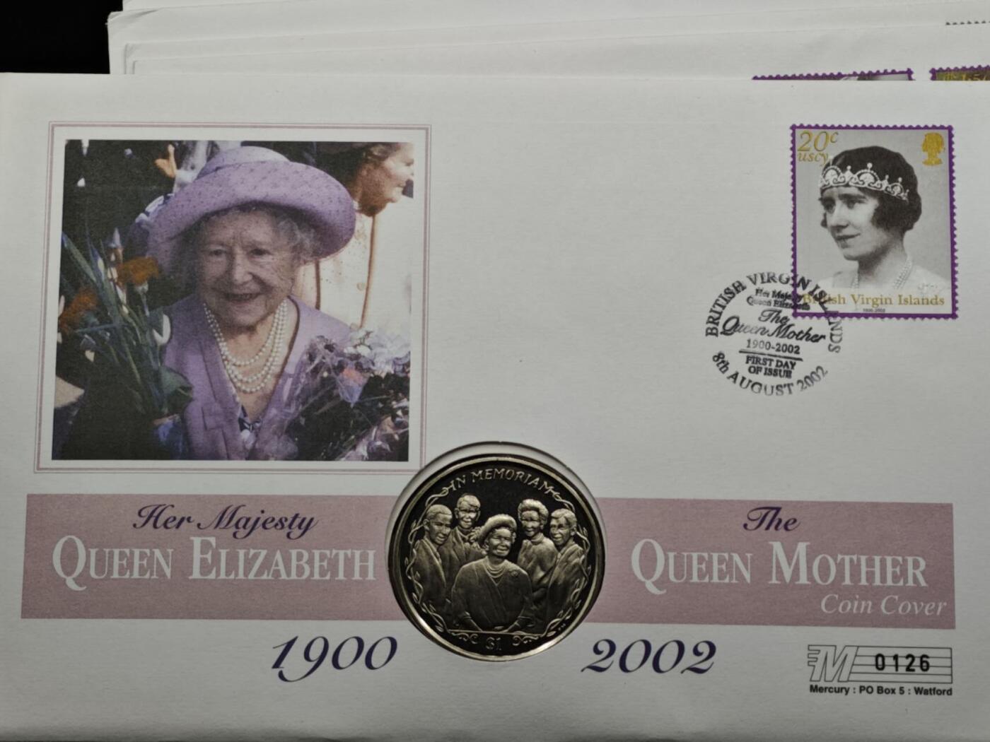 【淘币小摊】限时拍第八百六十二拍  克朗币邮币封场  满百包邮可预留两周  周一统一发货  英属维尔京2002年女王母亲1元纪念币邮币封