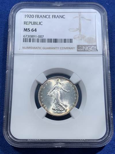 《竞宝斋》第463-465场 周日，周一，周二，3场连拍 （全场包邮）欢迎送拍 - NGC MS64 法国1920年播种女神1法郎银币 经典设计 转光强烈