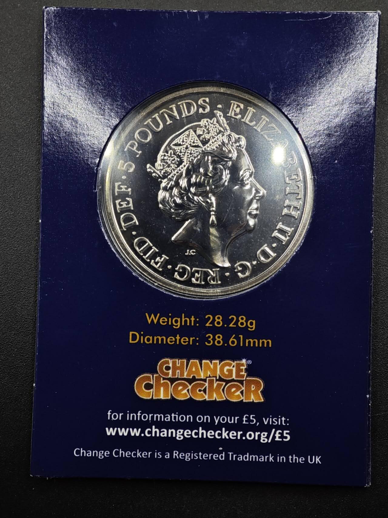 【淘币小摊】限时拍第八百六十二拍  克朗币邮币封场  满百包邮可预留两周  周一统一发货  英国2018年圣乔治屠龙5镑纪念币