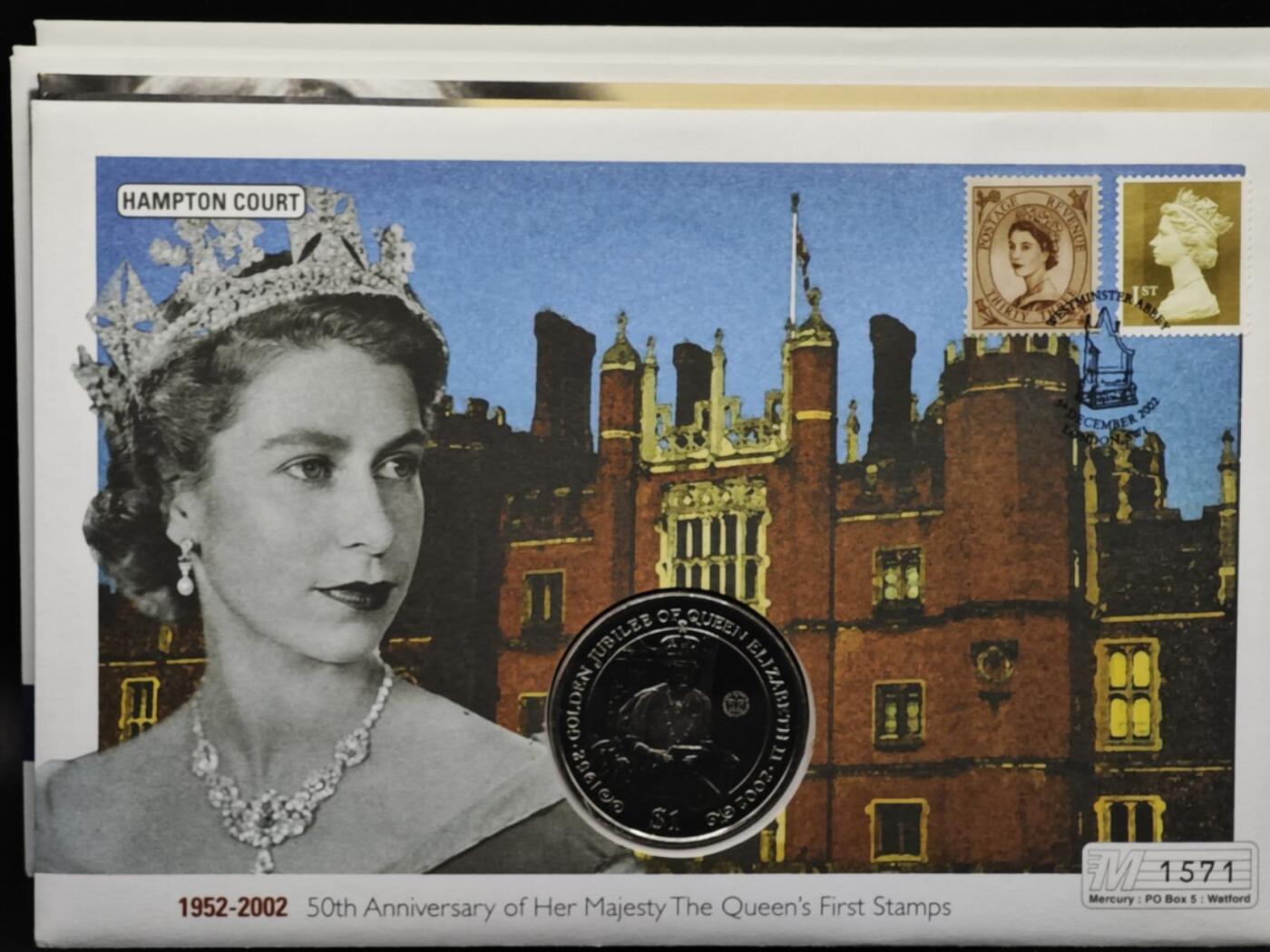 【淘币小摊】限时拍第八百六十二拍  克朗币邮币封场  满百包邮可预留两周  周一统一发货  英属维尔京2002年女王登基金禧1元纪念币邮币封