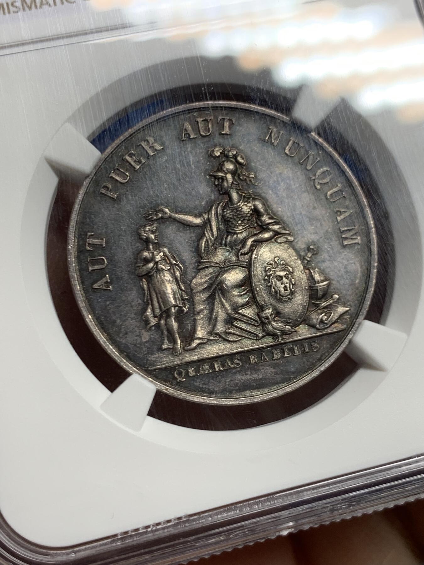 《竞宝斋》第463-465场 周日，周一，周二，3场连拍 （全场包邮）欢迎送拍 NGC MS62 瑞士 沃州学校银质奖章 莫里科费尔作品 早期经典品种