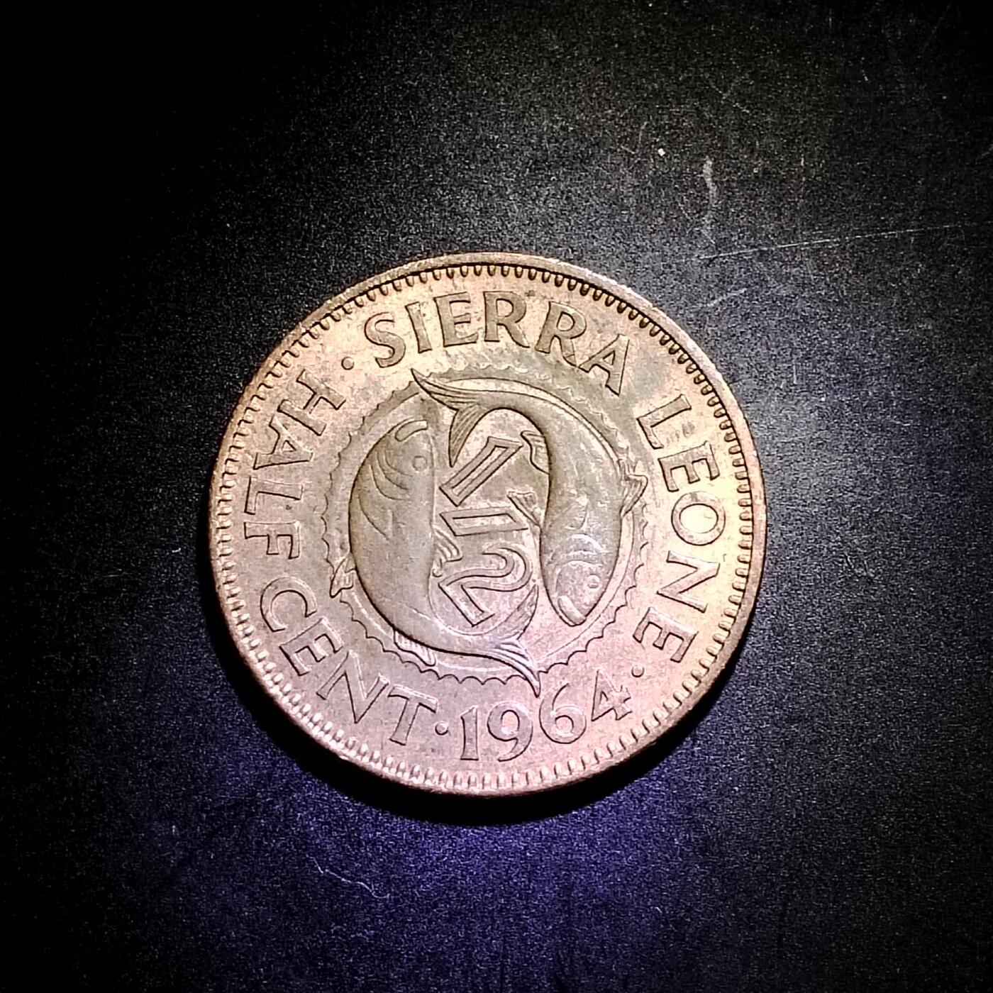 塞拉利昂 1964年 1/2分 双鱼青铜币 20.3mm 8516