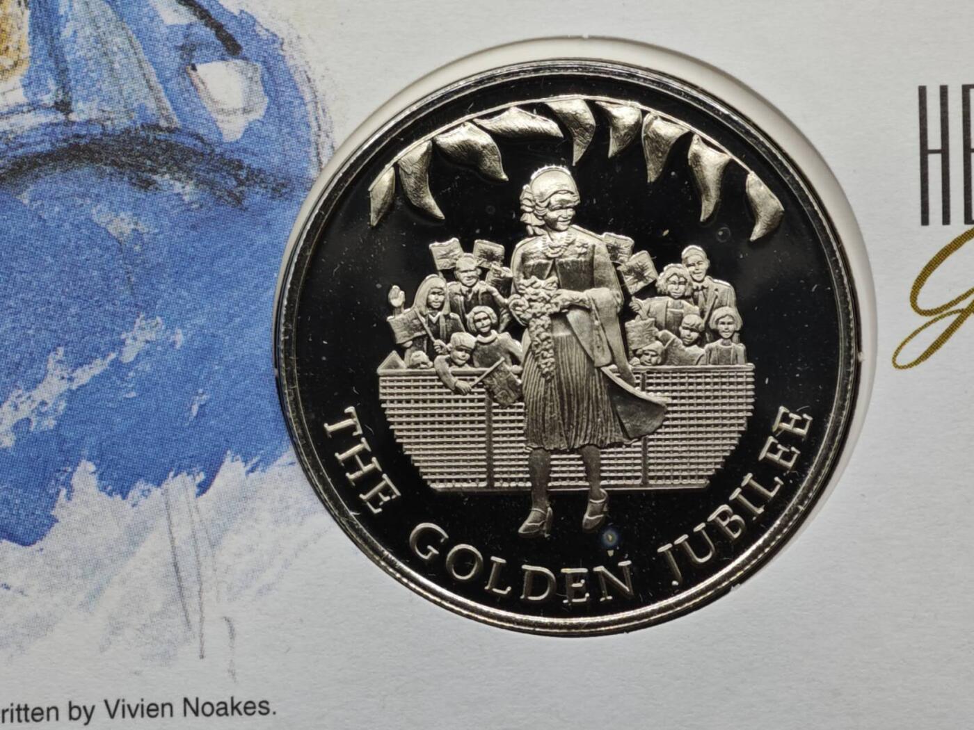 【淘币小摊】限时拍第八百六十二拍  克朗币邮币封场  满百包邮可预留两周  周一统一发货  福克兰群岛2002年女王登基金禧50便士纪念币邮币封