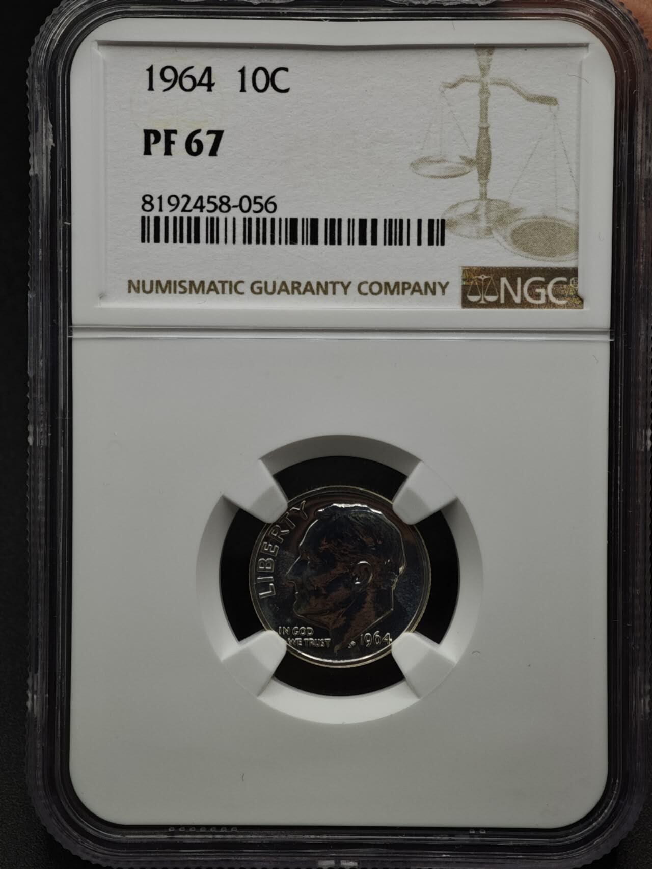 【淘币小摊】实时拍第八百六十一拍   银币套币场   满百包邮可预留二周 每周一统一发货   美国1967年罗斯福10分精制银币 NGC PF67