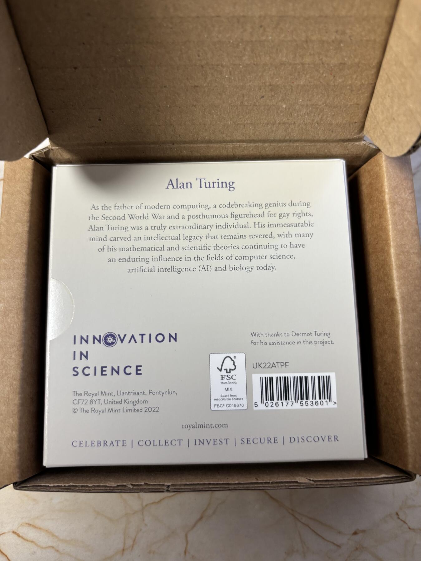 第190期拍卖 英国2022年科学创新系列图灵50便士精制加厚版银币,925银，16克，发行1500枚