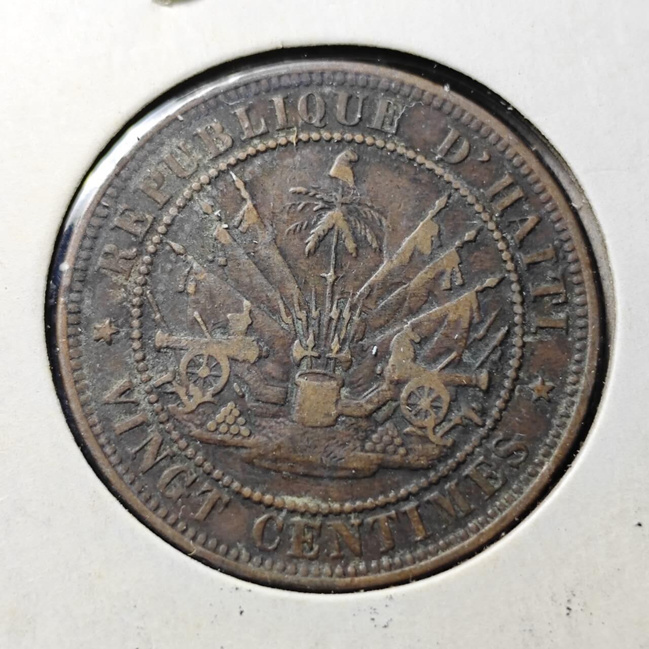 KK钱币收藏小铺  第398期 百期特拍（四拍之二） 2月预留时间 周末发货 1863 海地 20分铜币 法布尔·热弗拉尔总统头像 英国喜敦厂出品 