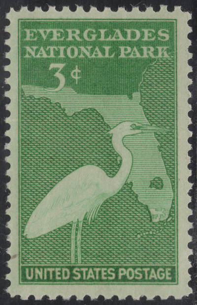 洪涛臻品批发群 精选邮票限时拍卖第1244期  - 1947美国佛罗里达大沼泽地国家公园-白鹤地图 雕版1全套 原胶全品！