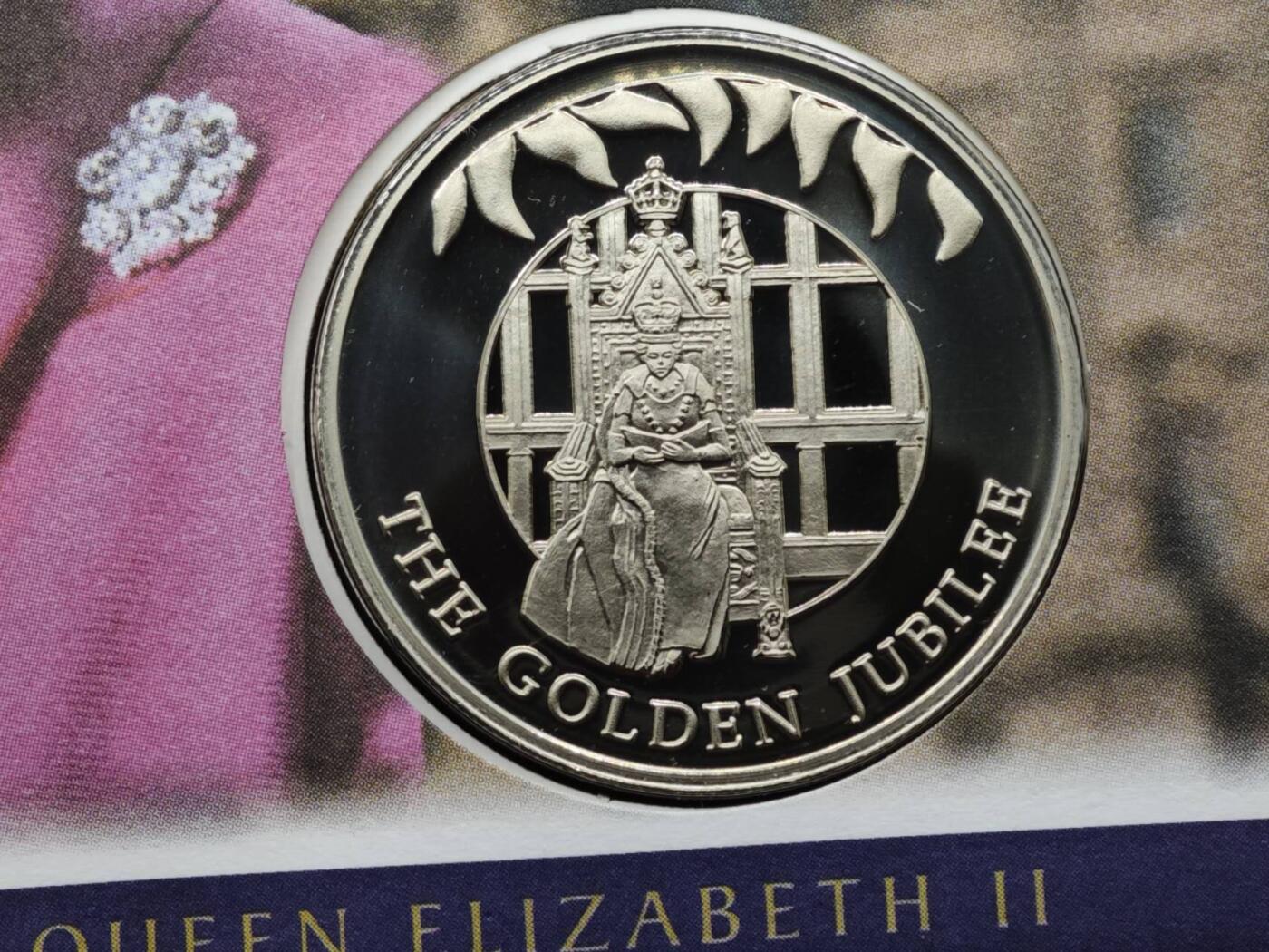 【淘币小摊】限时拍第八百六十二拍  克朗币邮币封场  满百包邮可预留两周  周一统一发货  福克兰群岛2002年女王登基金禧50便士纪念币邮币封