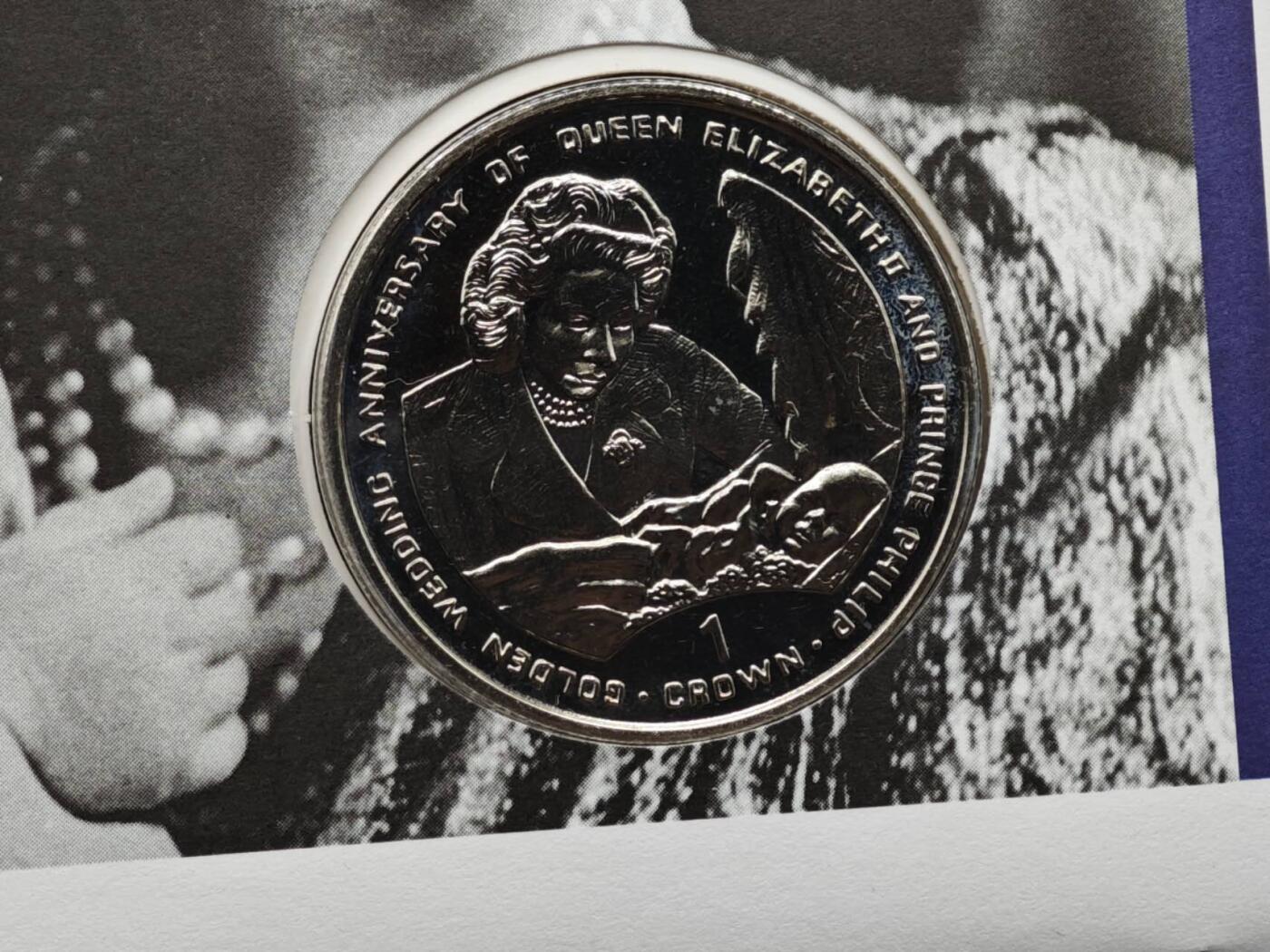 【淘币小摊】限时拍第八百六十二拍  克朗币邮币封场  满百包邮可预留两周  周一统一发货  直布罗陀1997年女王金婚克朗纪念币邮币封