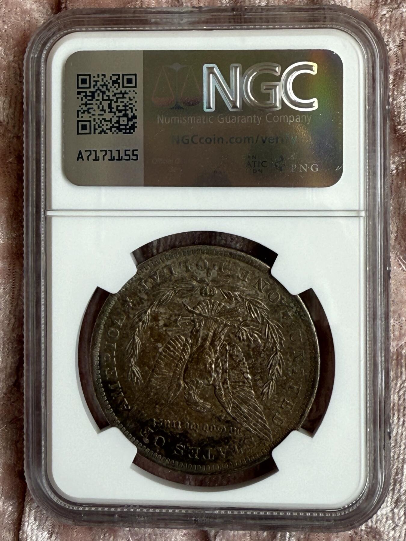 【美，炫彩】1884-O $1 美国摩根银币，NGC MS63分，高点细节俱在，鹰羽完整，金彩味道一流