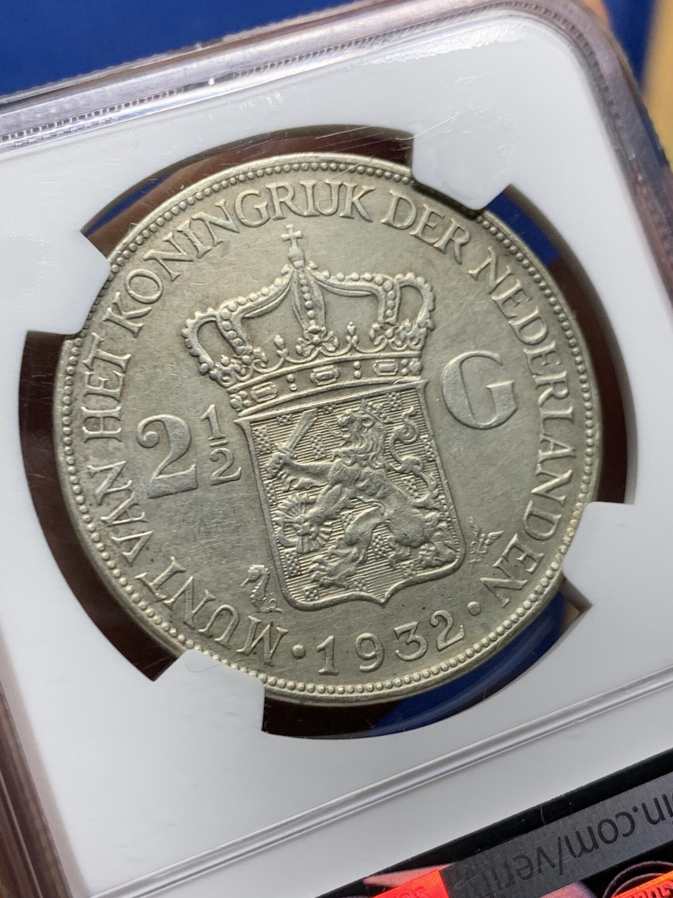 《竞宝斋》第463-465场 周日，周一，周二，3场连拍 （全场包邮）欢迎送拍 NGC AUD 荷兰1932年女王威廉明娜2.5盾银币