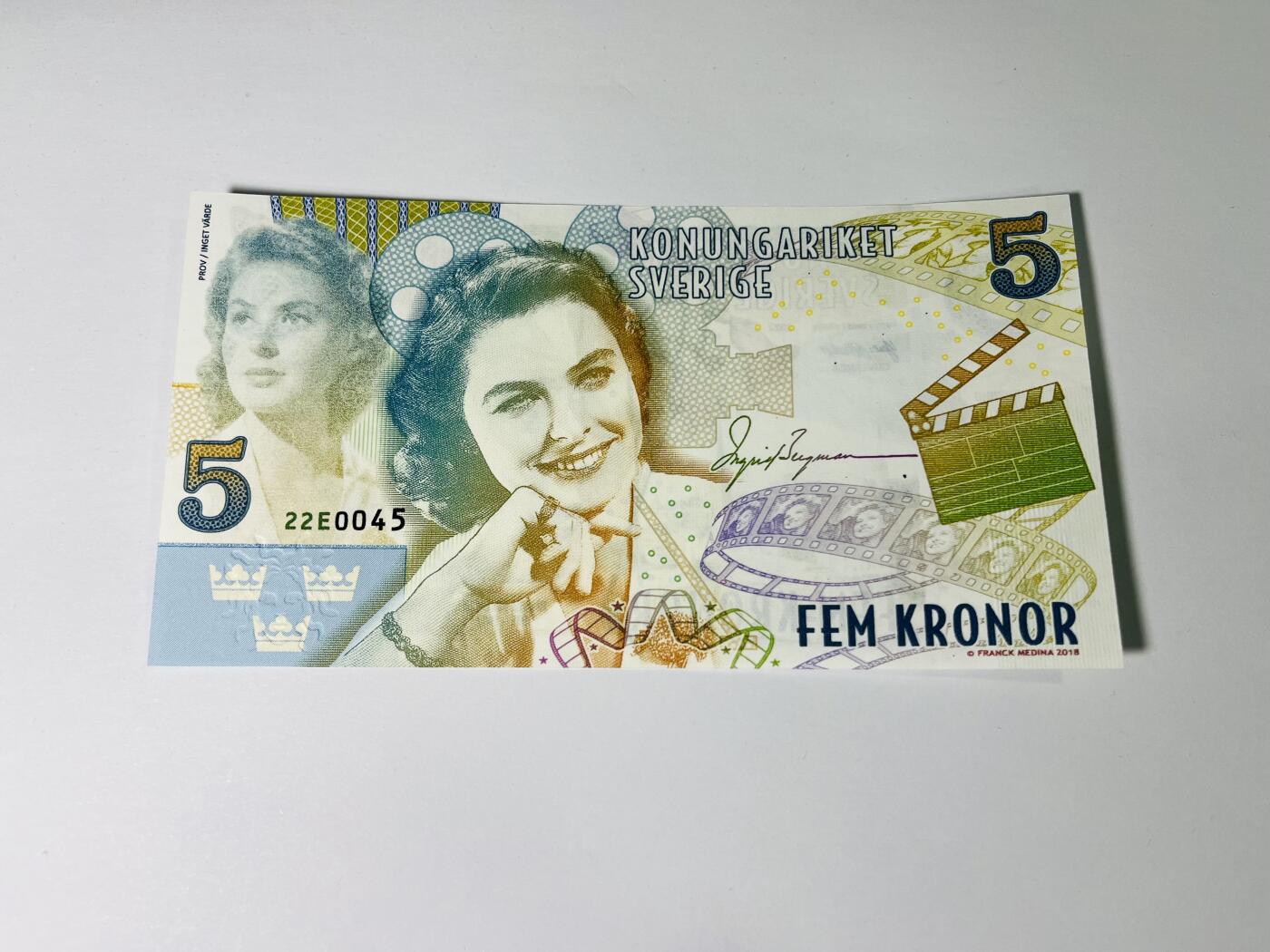 【礼羽收藏】🌏世界钱币拍卖第123期 【22E0045】2004年瑞典5克朗 纪念女影星英格兰.褒曼测试钞；