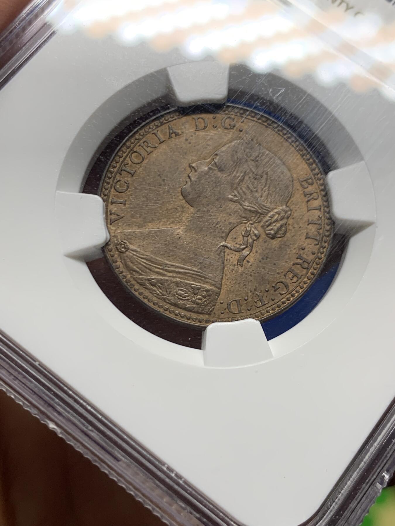 《竞宝斋》第463-465场 周日，周一，周二，3场连拍 （全场包邮）欢迎送拍 NGC MS63RB 英国1860年维多利亚1/2便士，女神肖像还是美女的版别，包浆增添了大海上的风暴感