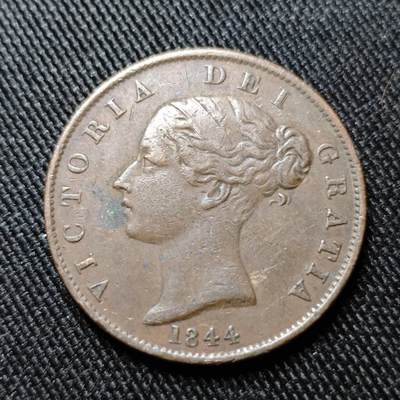 KK钱币收藏小铺  第398期 百期特拍（四拍之二） 2月预留时间 周末发货 - 1844英国维多利亚女王1/2便士铜币 