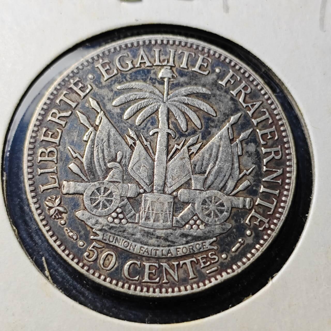 KK钱币收藏小铺  第398期 百期特拍（四拍之二） 2月预留时间 周末发货  1895海地50分银币 12.5克835银