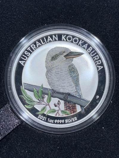 《竞宝斋》第463-465场 周日，周一，周二，3场连拍 （全场包邮）欢迎送拍 - 澳大利亚2021年1元彩色精制银币 笑翠鸟-柏林钱币展特制 1盎司9999银 发行量：1千5百 盒证全