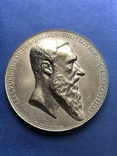 铜章专场 - 1885年比利时安特卫普世界博览会铜章，直径6cm，镀金