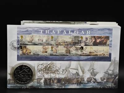 【淘币小摊】限时拍第八百六十二拍  克朗币邮币封场  满百包邮可预留两周  周一统一发货  - 英国2005年特拉法加海战200周年5镑纪念币邮币封