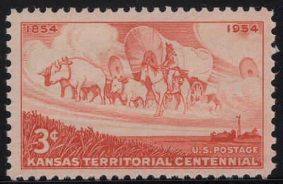 洪涛臻品批发群 精选邮票限时拍卖第1244期  - 1954美国堪萨斯州农场风景-大篷车牛车1全新 雕刻版原胶全品！