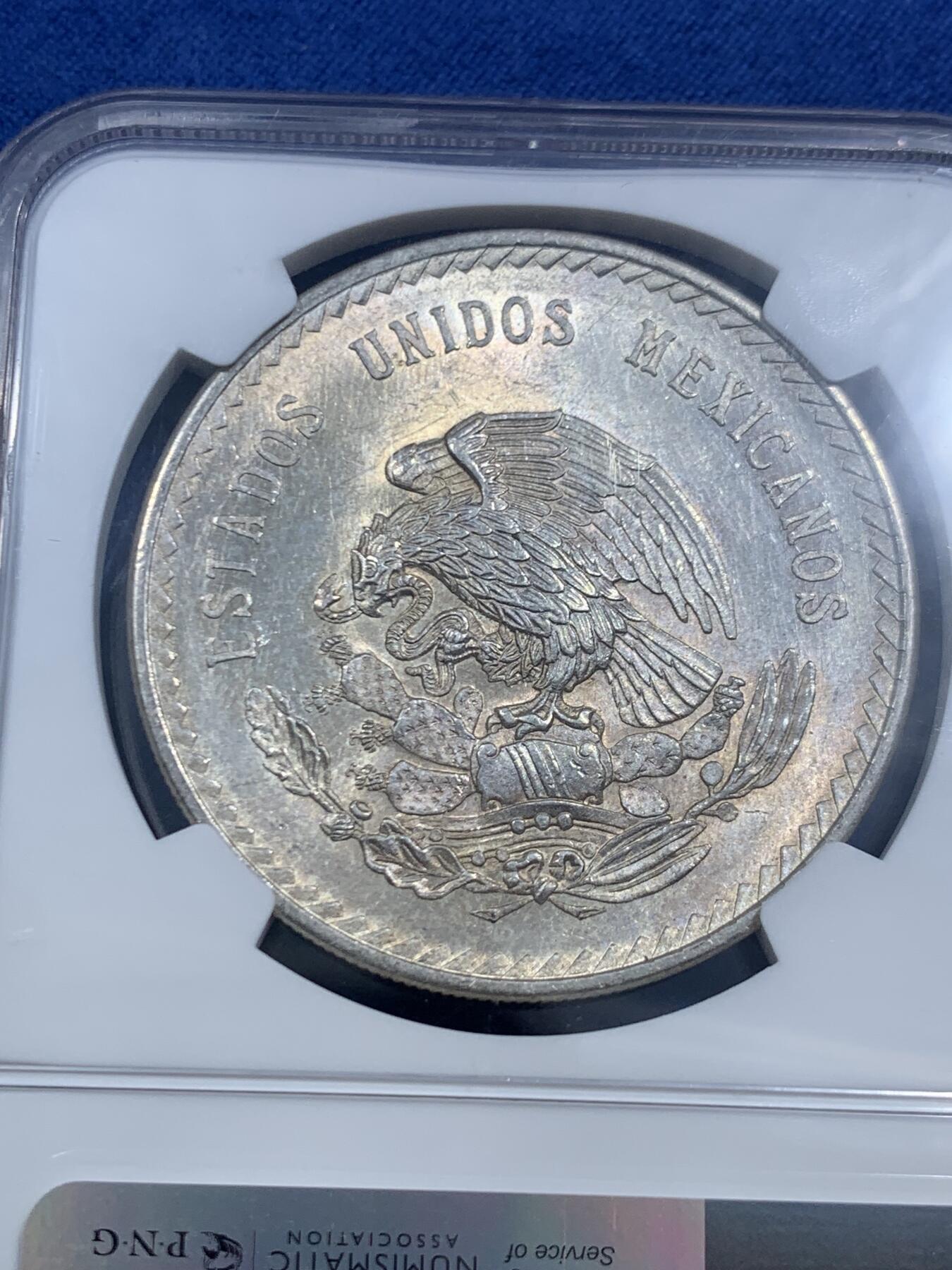 《竞宝斋》第463-465场 周日，周一，周二，3场连拍 （全场包邮）欢迎送拍 NGC MS62 墨西哥1948年玛雅酋长5比索大银币 30克 900银