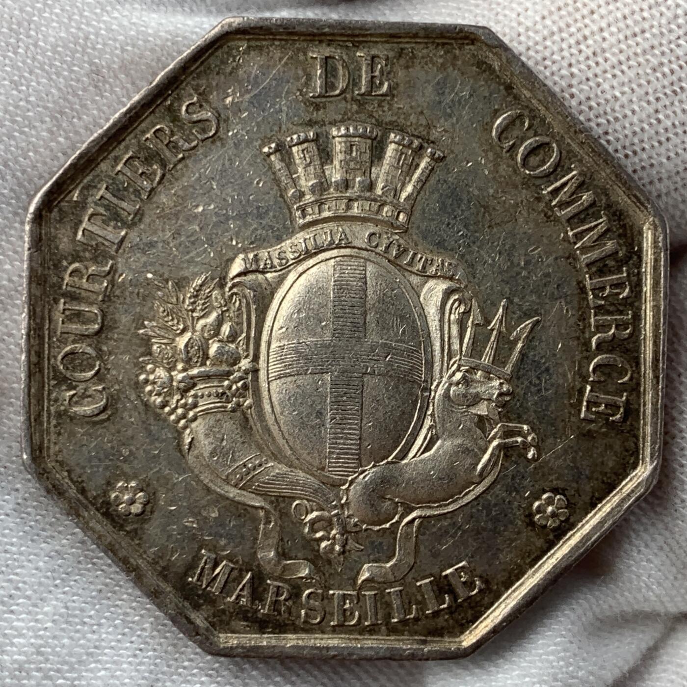 掌中浮雕-藏着的欧洲第052场 法国马赛商业经纪人八角银章，33.5mm，19g