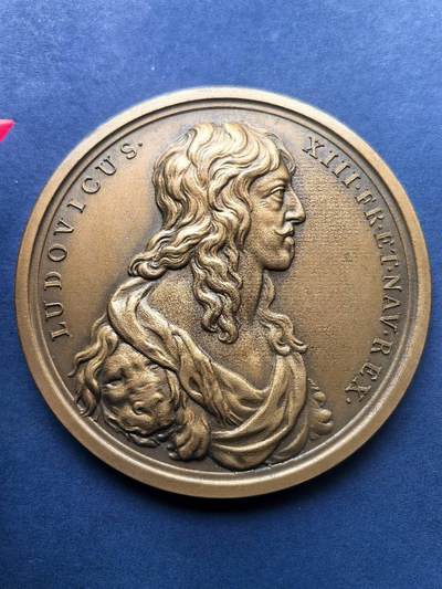 铜章专场 - 1638年法国铜章 路易十四的诞生，直径71mm，丰饶角边铭