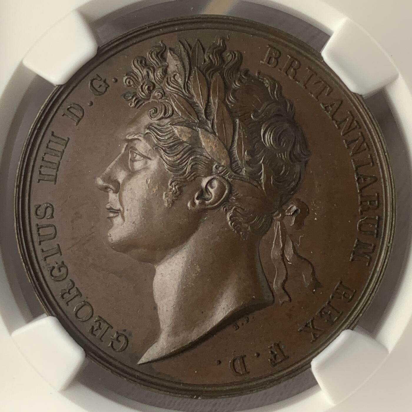 掌中浮雕-藏着的欧洲第052场 NGC MS63 ：1821年英国乔治四世加冕铜章，35mm