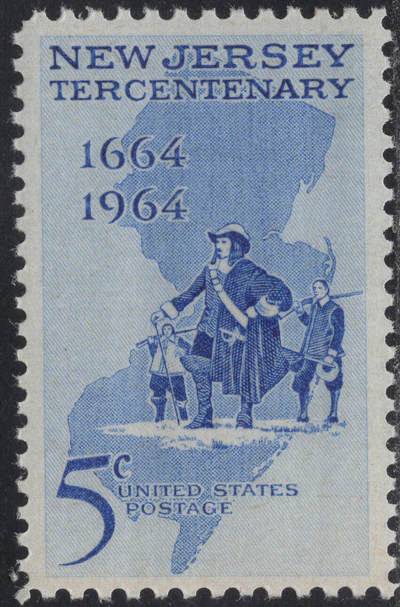 洪涛臻品批发群 精选邮票限时拍卖第1244期  - 1964美国新泽西州300周年-地图和移民 雕版1全套 原胶全品！