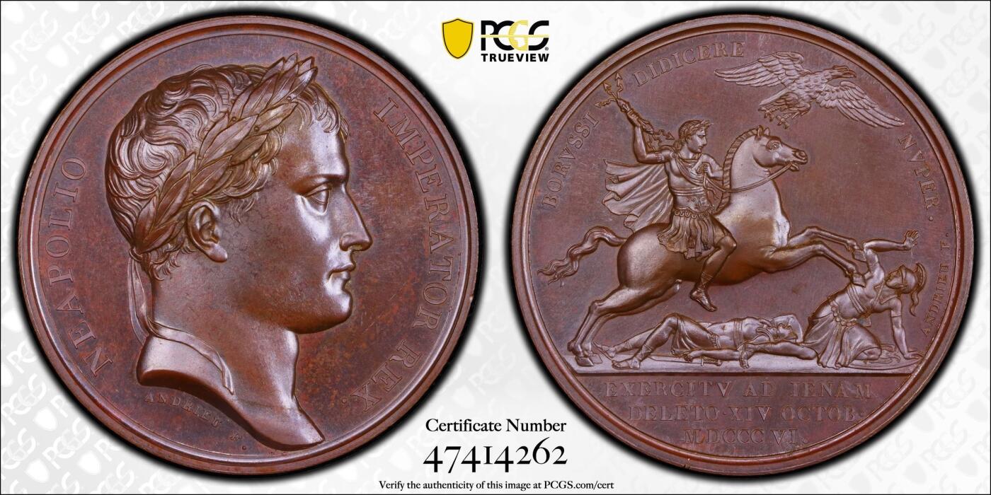 万国钱币拍卖第060期（万国六十期纪念大拍） PCGS SP64 1806年法国拿破仑一世耶拿战役胜利纪念大铜章 巴黎造币厂铸 顶级朱砂色原铜光原铸