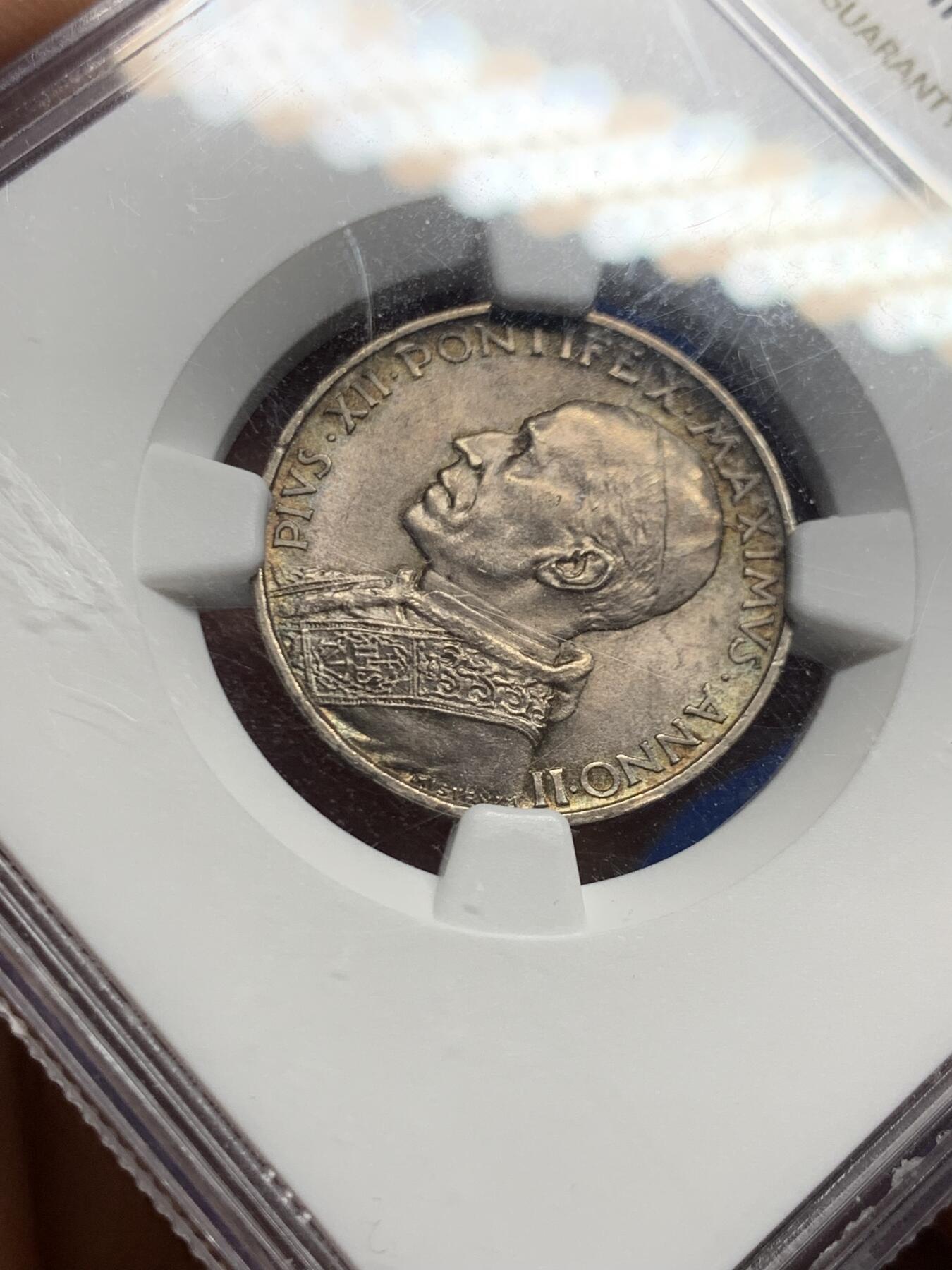 《竞宝斋》第463-465场 周日，周一，周二，3场连拍 （全场包邮）欢迎送拍 NGC MS64 梵蒂冈1940年5里拉银币 双面均匀深彩包浆很好看