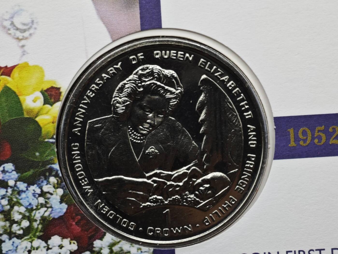 【淘币小摊】限时拍第八百六十二拍  克朗币邮币封场  满百包邮可预留两周  周一统一发货  直布罗陀1997年女王金婚克朗纪念币邮币封