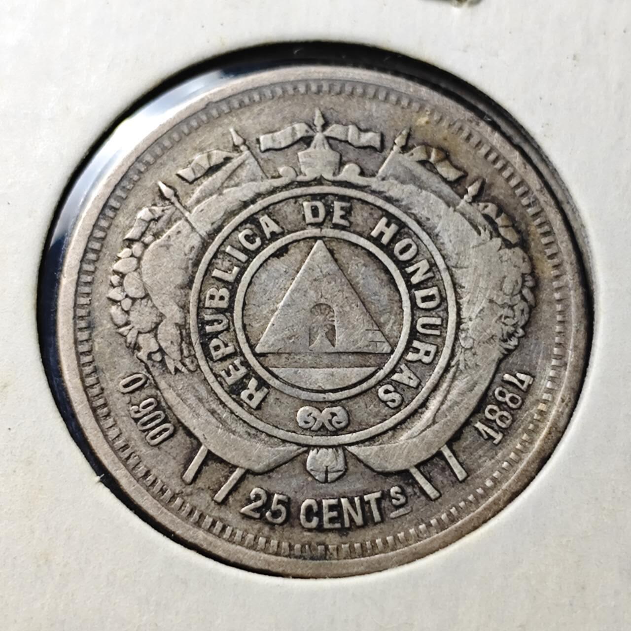 KK钱币收藏小铺  第398期 百期特拍（四拍之二） 2月预留时间 周末发货  1884洪都拉斯25分银币 高银