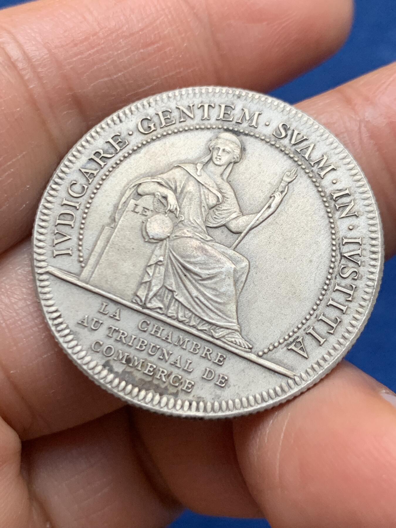 《竞宝斋》第463-465场 周日，周一，周二，3场连拍 （全场包邮）欢迎送拍 法国南特商会纪念银章，少女matte磨砂版，丰饶角2AR边铭950银，31.5mm，13.7克