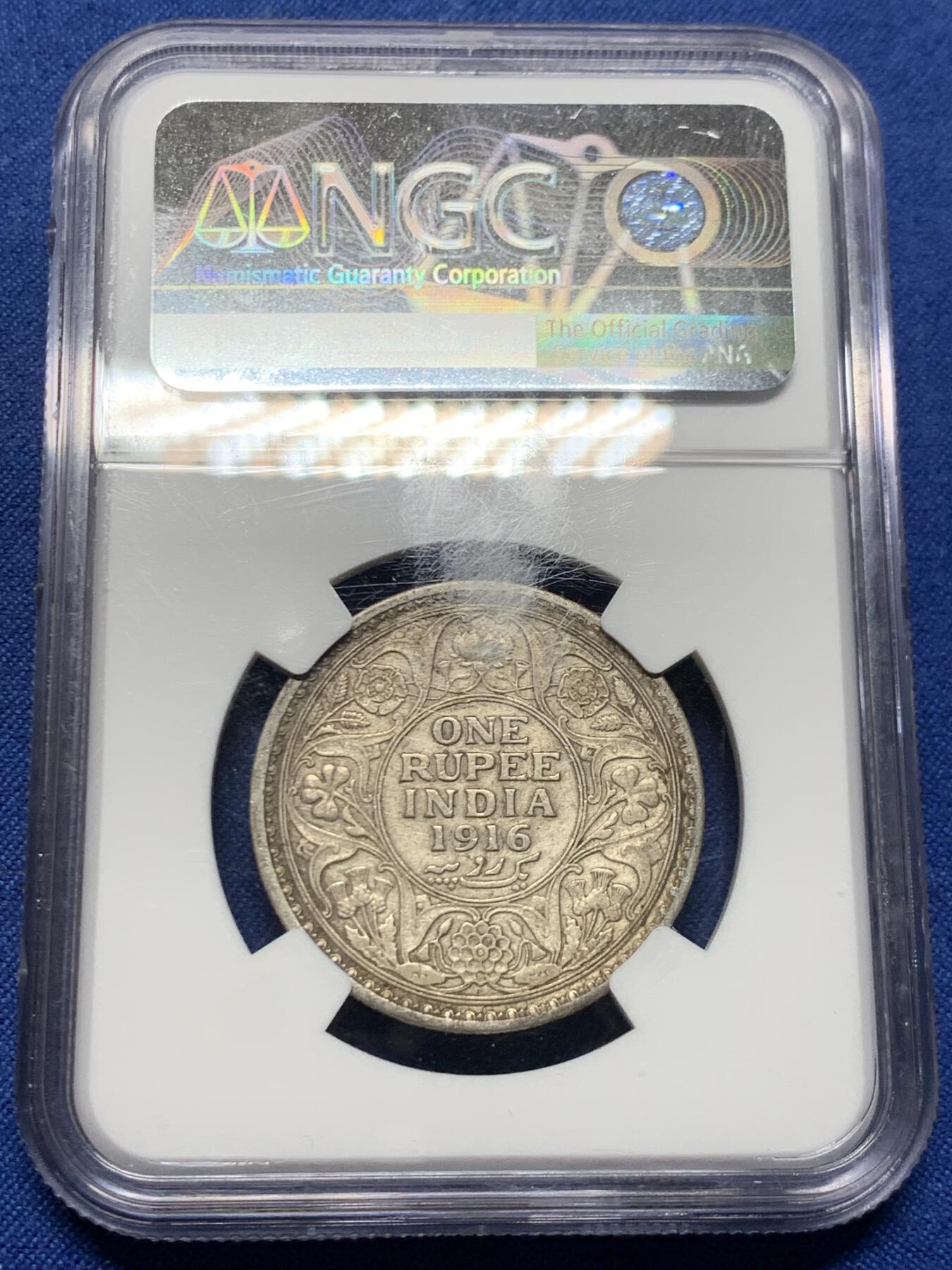 《竞宝斋》第463-465场 周日，周一，周二，3场连拍 （全场包邮）欢迎送拍 NGC AUD 印度1916年乔治五世1卢比银币