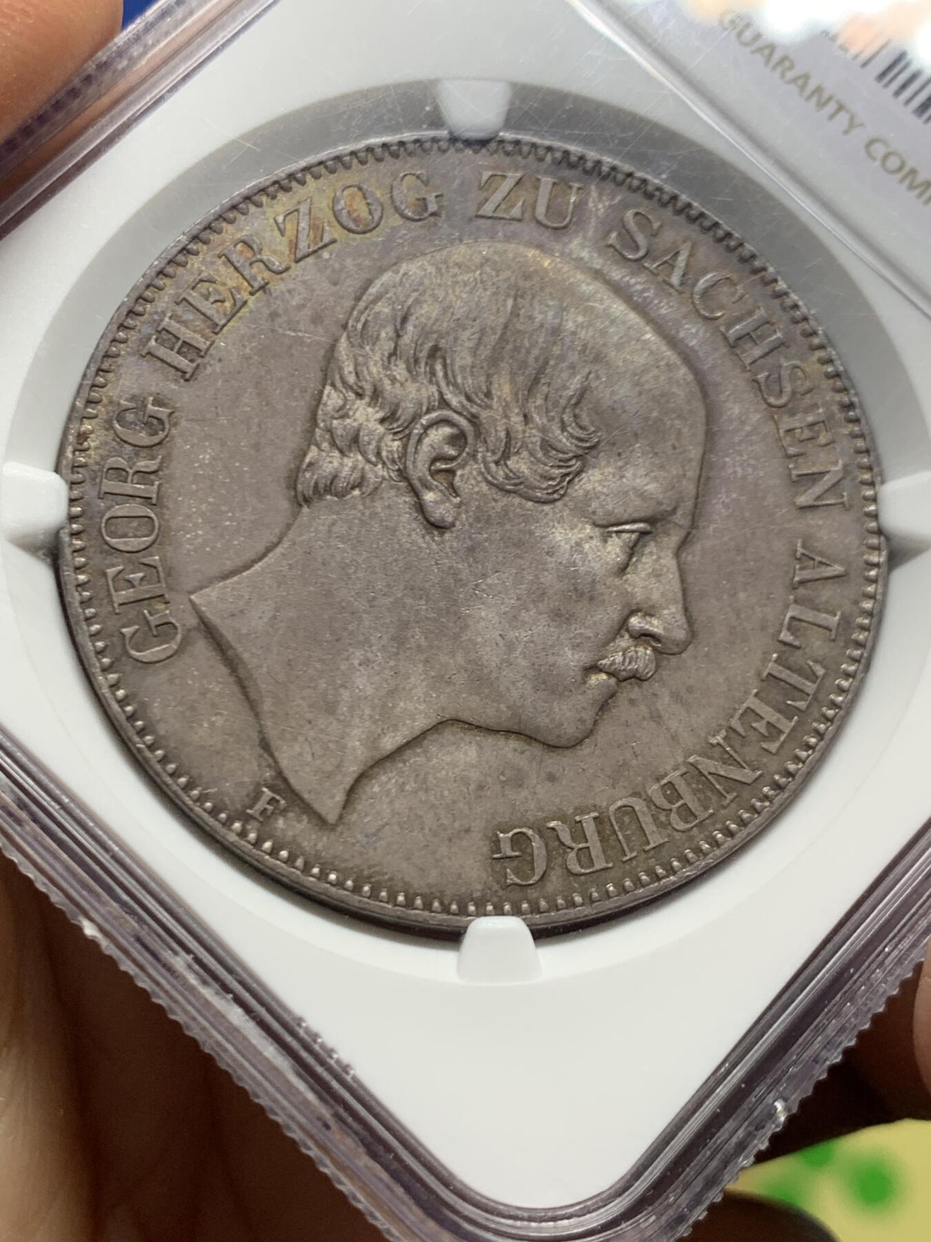 《竞宝斋》第463-465场 周日，周一，周二，3场连拍 （全场包邮）欢迎送拍 NGC MS62 德国 1852年 萨克森-阿尔滕堡公国 2泰勒大37克的大银币 发行仅9400枚 不可多得的藏品